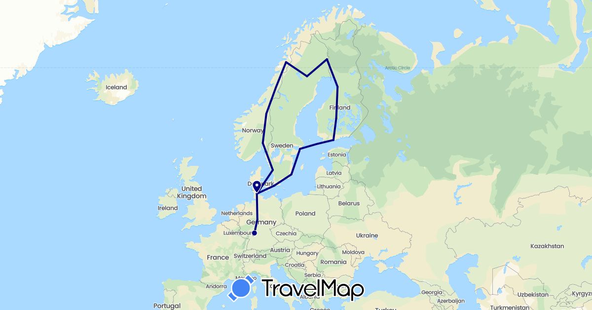 TravelMap itinerary: driving in Germany, Finland, Norway, Sweden (Europe)